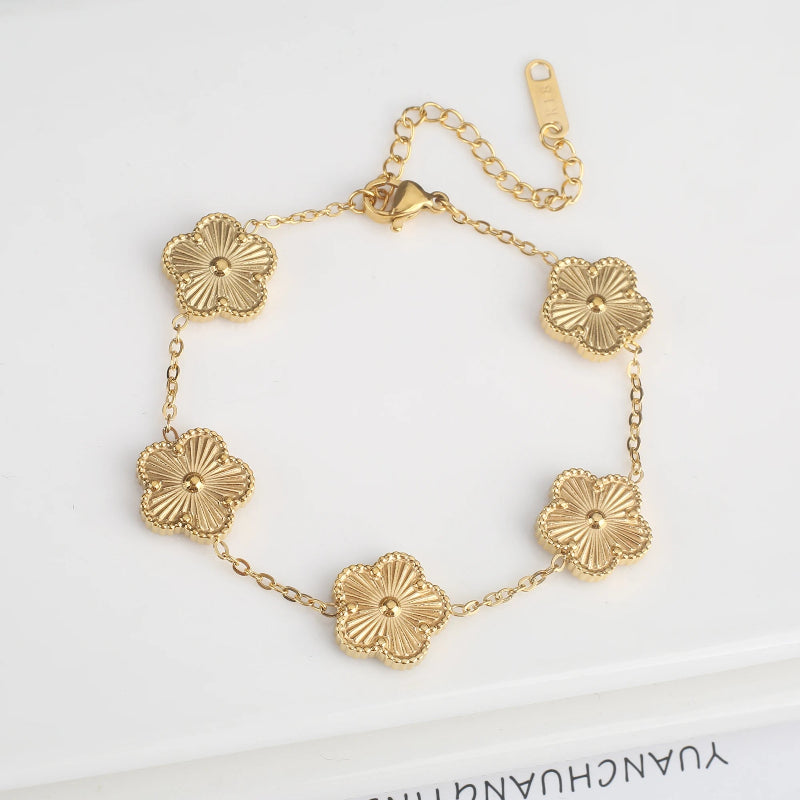 Clover Charm Bracelet Set – Gold-Tone Chain Bracelets with Multi-Color Clover Charms