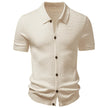 Men’s Textured Knit Short-Sleeve Button-Up Shirt with Turn-Down Collar