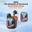 HTC NE20 Wireless Earphones Active Noise Cancelling 32dB ANC Bluetooth Headset HiFi Stereo Bass Sound LED Digital Touch Control Screen Smart Display Music Playback Volume Adjustment Low Latency Gaming Earbuds Waterproof IPX4