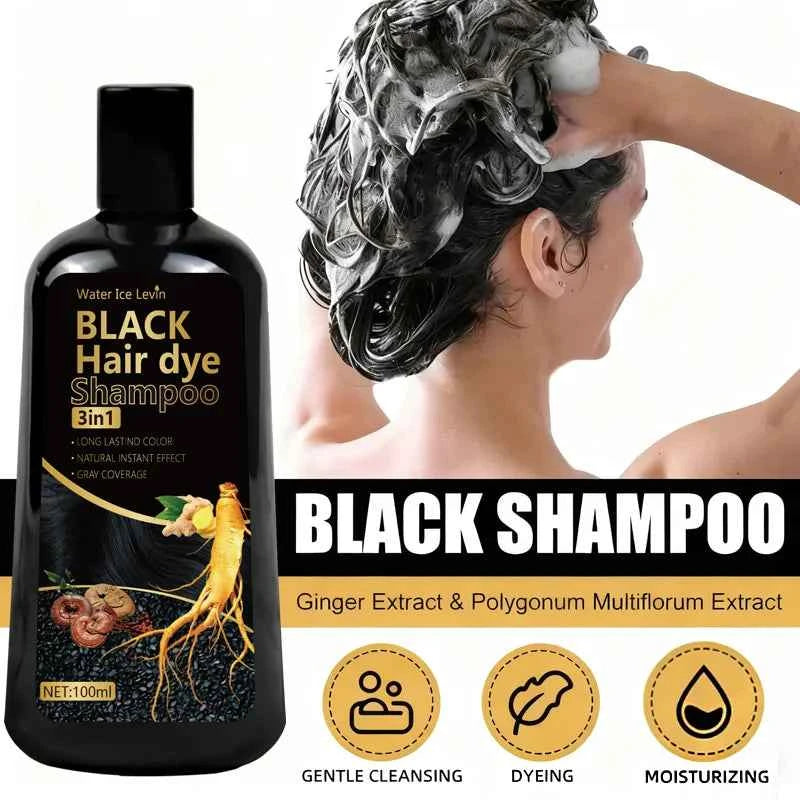Water Ke Lewn Black Hair Dye Shampoo 3in1 with Ginger & Biotin Long Lasting Gray Coverage Hair Color Shampoo