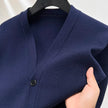 Men’s V-Neck Knit Cardigan – Solid Color Double Pocket Autumn Winter Sweater