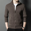 Men’s Solid Color Full-Zip Knit Cardigan Sweater with Stand Collar