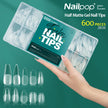 Nailpop Half Matte Gel Nail Tips – 600 Pieces Box, 12 Sizes