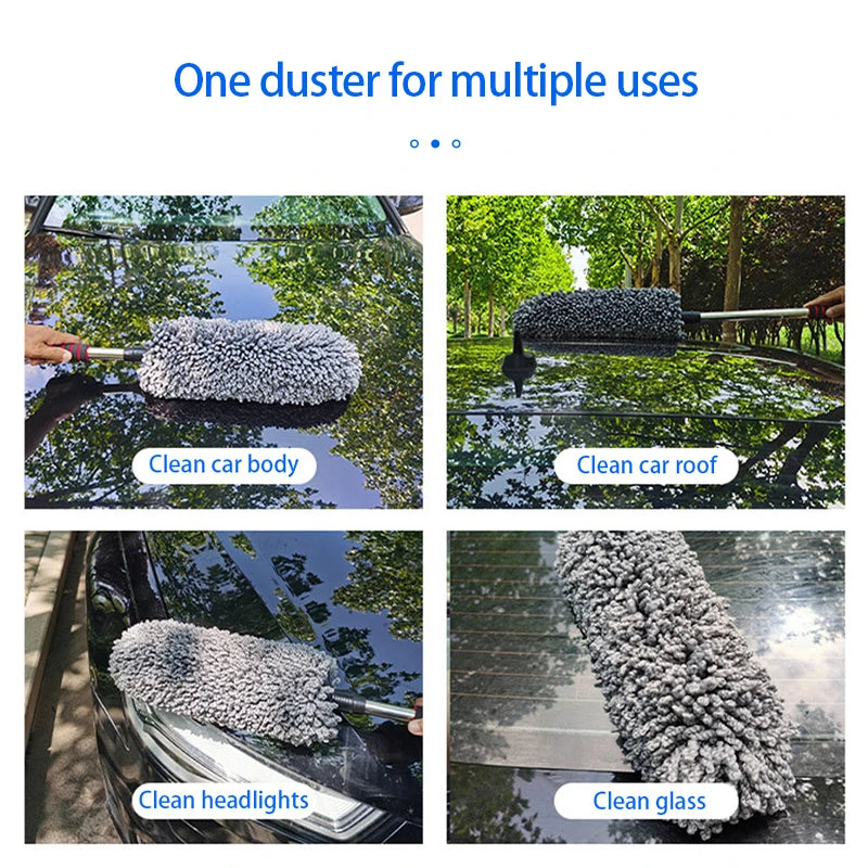 SEAMETAL Retractable Car Duster – Stainless Steel Long Handle Microfiber Dust Remover Brush for Car & Home Cleaning