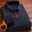 Men's Vintage Plaid Fleece Lined Polo Collar Pullover Sweater Winter Knitwear