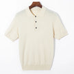 Men’s Short-Sleeve Knit Polo Sweater with Button Placket and Ribbed Hem