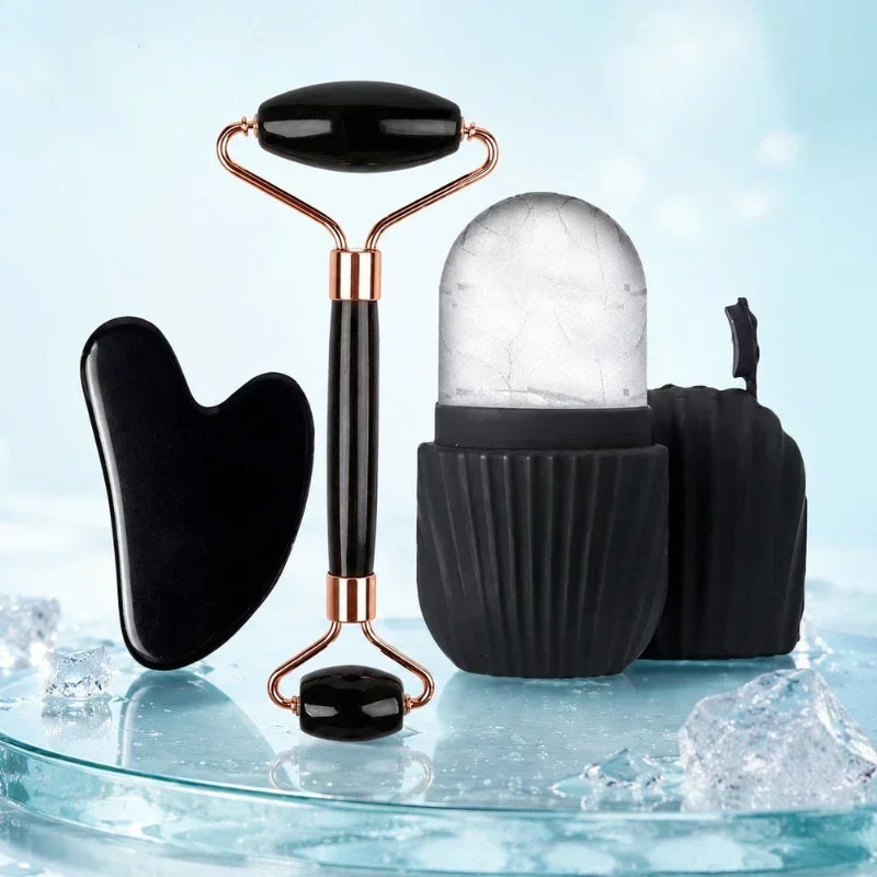 Stainless Steel Facial Roller Gua Sha Board Set with Ice Face Roller Mold Skin Care Massage Tools