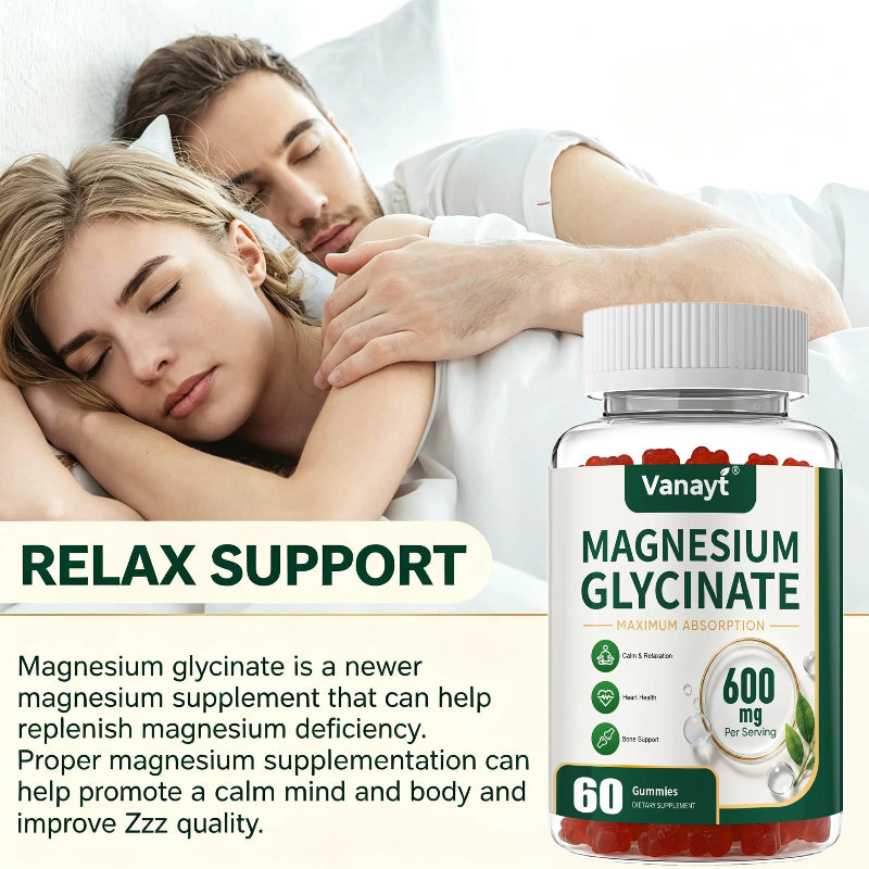 Magnesium Glycinate 600mg Per Serving with Black Pepper, Vitamin D3 & B6 – Muscle, Joint, Nerve & Nighttime Relaxation Support
