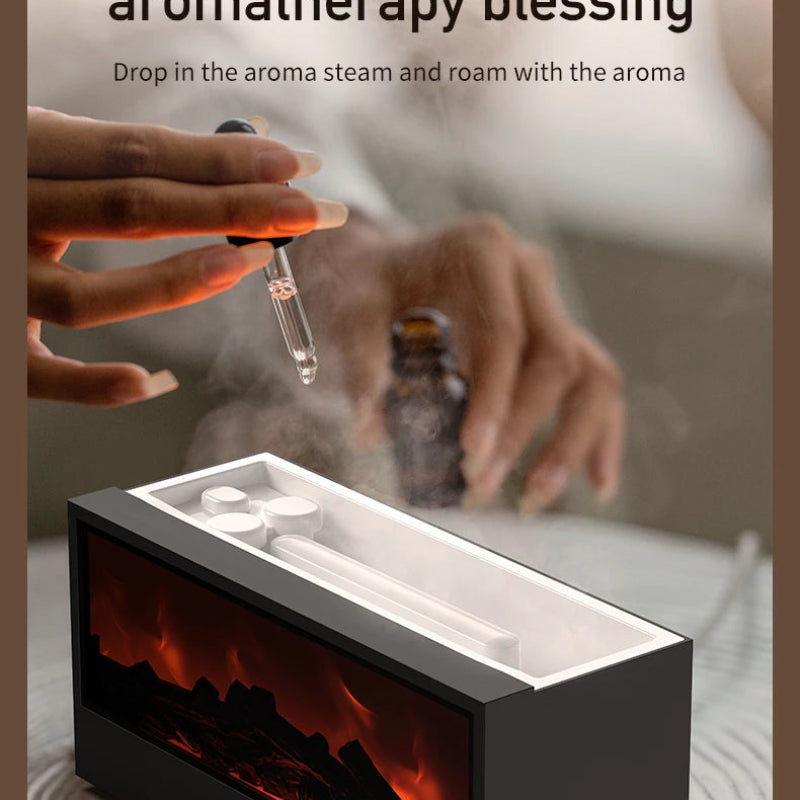 VISSKO Creative Fireplace Air Humidifier with LED Flame Light, Aroma Essential Oil Diffuser, Remote Control & Auto-Off Function