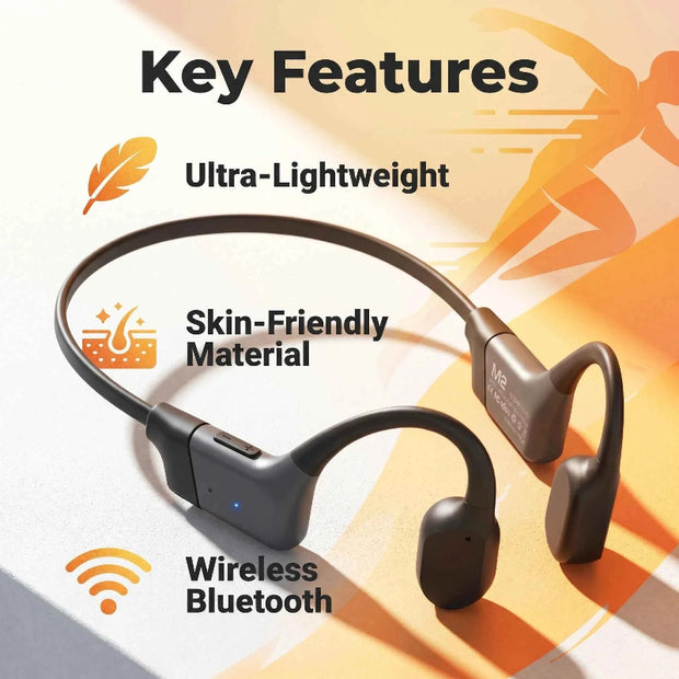 2026 New Bluetooth 5.3 Bone Conduction Headphones Open-Ear Wireless Earphones, 20H Long Battery ENC Mic, Lightweight Sweatproof for Running