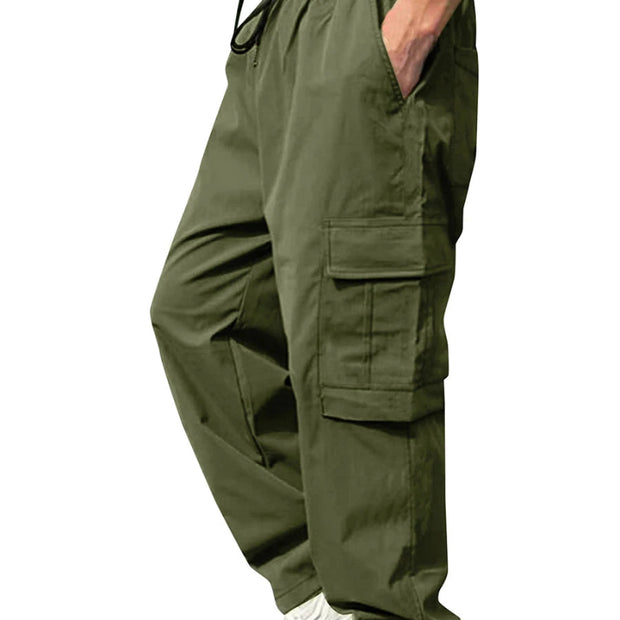 Men's Cargo Pants with Multi-Pocket Design and Adjustable Drawstring Waist