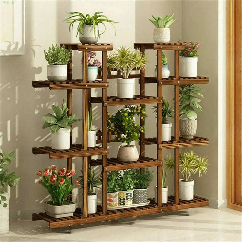 Large Multi-Tier Plant Stand – Brown Staggered Flower Pot Display Rack