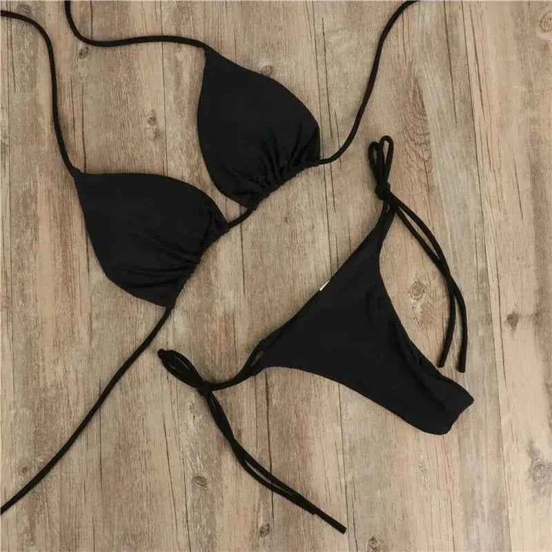 Black String Bikini Set – Adjustable Swimwear for Women