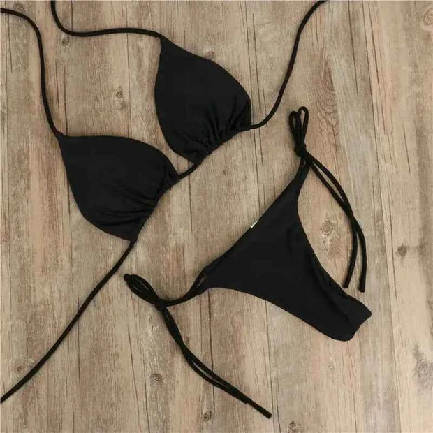 Black String Bikini Set – Adjustable Swimwear for Women