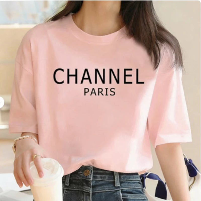 CHANNEL PARIS Women’s Letter Print Short Sleeve T-Shirt