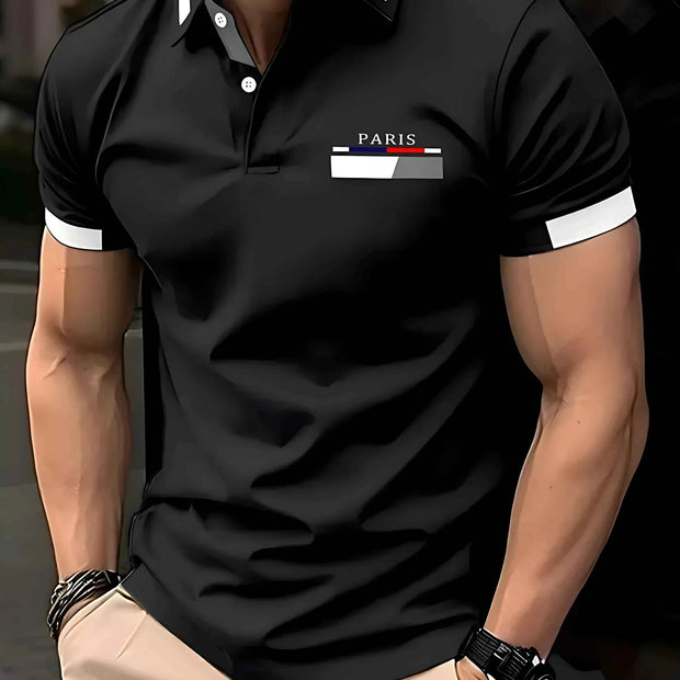 The 2025 summer new men's POLO shirt features a casual fashionable comfortable soft and breathable 3D letter pattern print