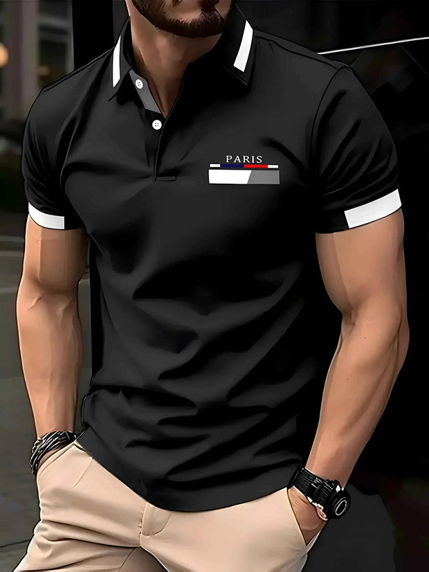 The 2025 summer new men's POLO shirt features a casual fashionable comfortable soft and breathable 3D letter pattern print