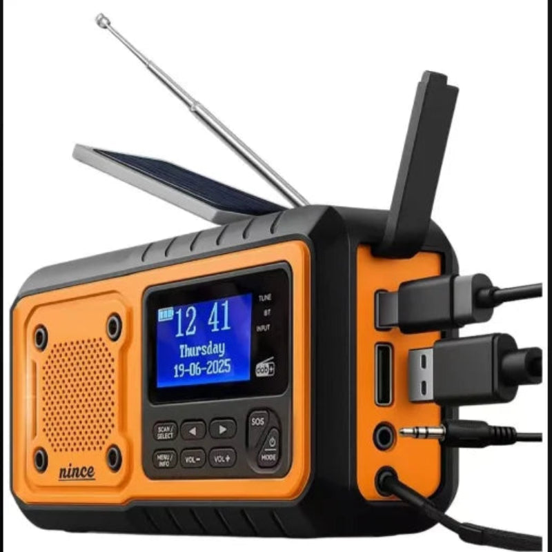 Sayin Solar Hand Crank Emergency Radio – 5000mAh Power Bank, DAB+/FM, Bluetooth & LED Flashlight