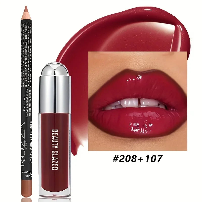 2PCS Lip Liner & Lip Gloss Set – Long Lasting Natural Nude Lip Color with Waterproof Lip Oil Finish