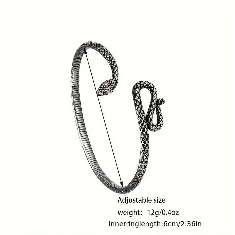 Silver-Tone Snake Cuff Bracelet – Textured Open Bangle Bracelet
