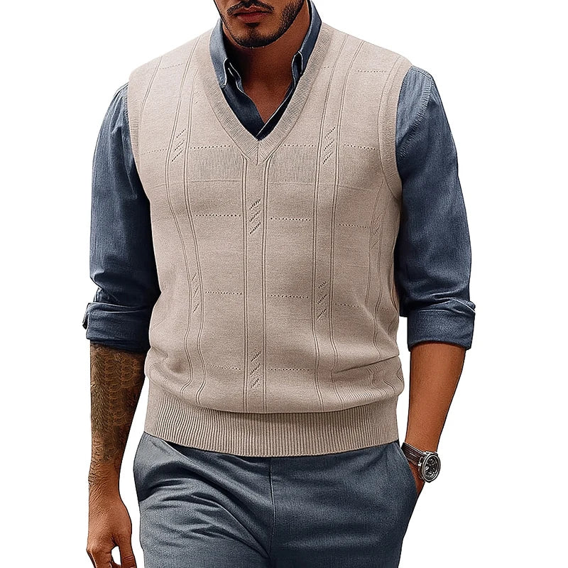 Men's V Neck Cable Knit Sweater Vest Sleeveless Lightweight Pullover