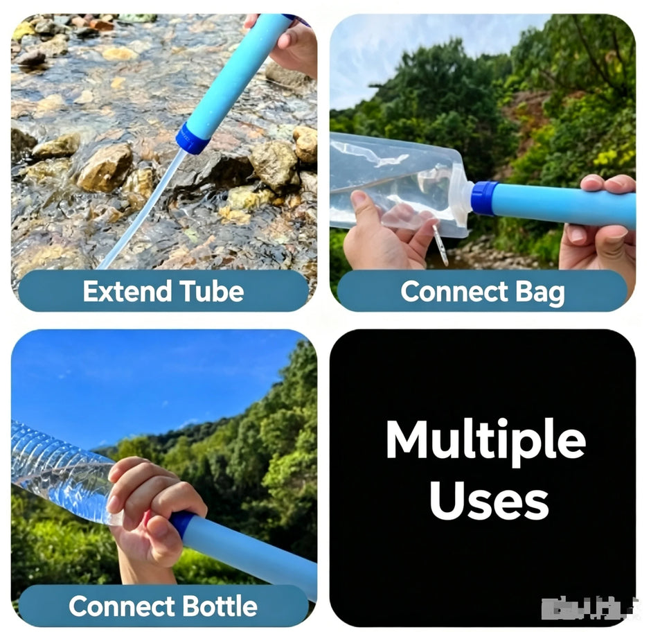 Portable Outdoor Water Filter Straw Kit with Collapsible Water Bag