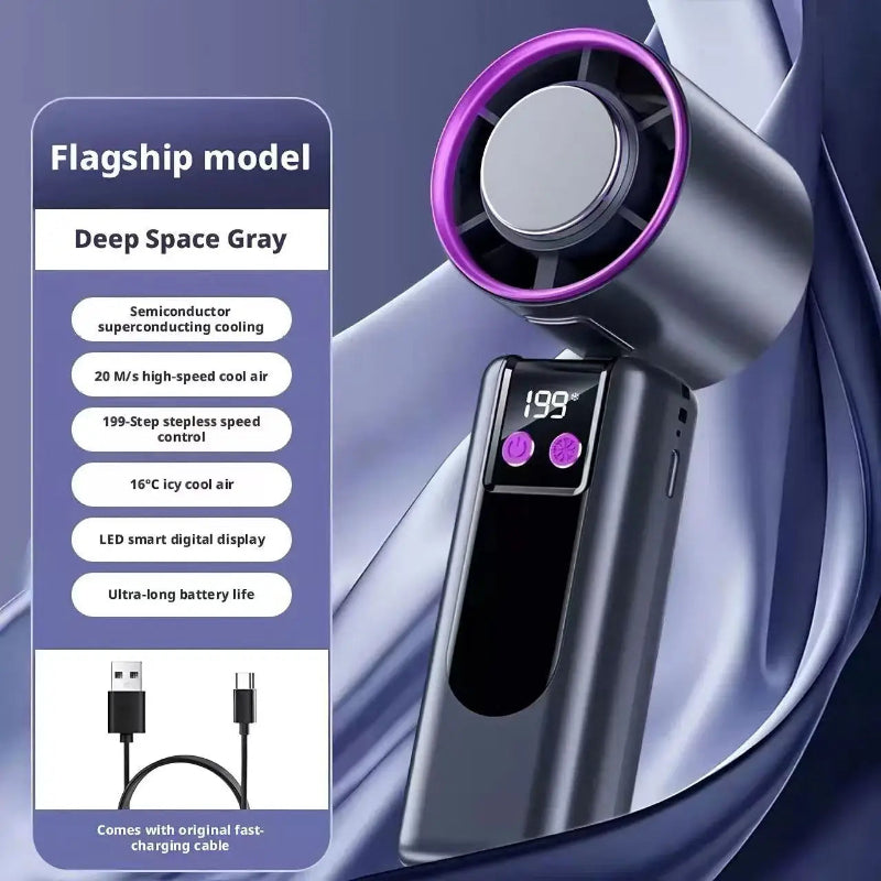 199-Speed Portable Turbo Handheld Fan with Semiconductor Ice Cooling, Digital Display & Type-C Charging