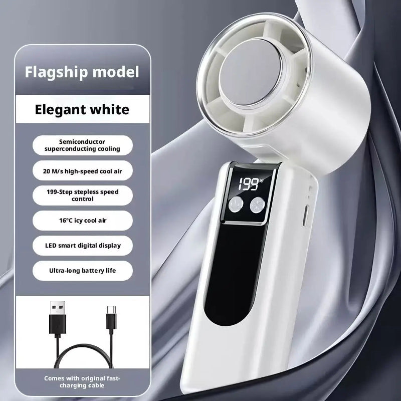 199-Speed Portable Turbo Handheld Fan with Semiconductor Ice Cooling, Digital Display & Type-C Charging