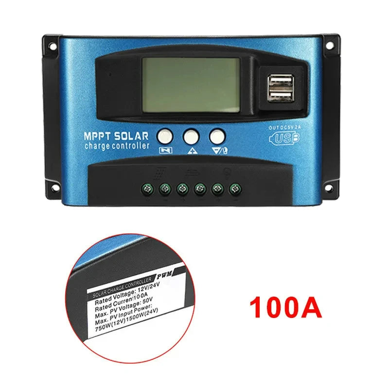 MPPT Solar Charge Controller 30A 40A 50A 60A 100A 12V/24V Battery Charger with LCD Display & USB Output