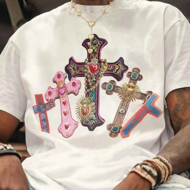 Graphic Cross Pattern T-Shirt for Men – Stylish Religious Design