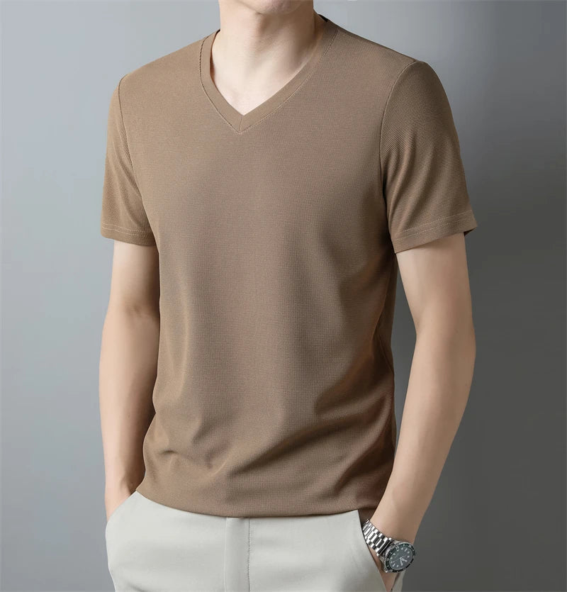 Men’s Solid V-Neck Short-Sleeve Casual T-Shirt – Multiple Colors