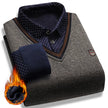 Men's Vintage Plaid Fleece Lined Polo Collar Pullover Sweater Winter Knitwear