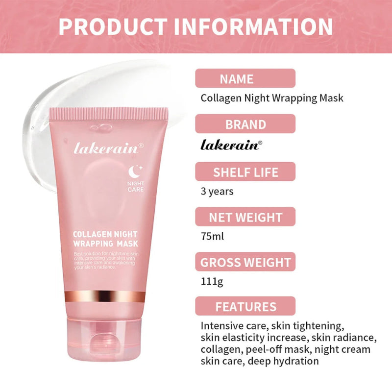 Korean Collagen Overnight Wrapping Peel Off Facial Mask Moisturizing Hydrating Brightening Skin Care Mask