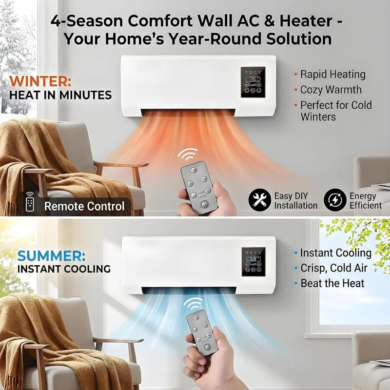 1800W Wall-Mounted Heating & Cooling Fan with Remote Control, LED Display & Touch Controls