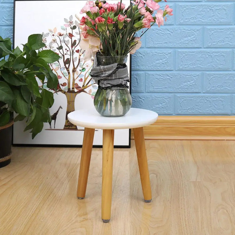 Wooden Round 3-Leg Flower Stand – White Top Plant Display Table in Two Sizes