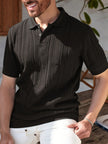Men’s Textured Knit Polo Shirt with Short Sleeves, Button Placket and Ribbed Hem