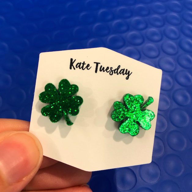 Glitter Acrylic St. Patrick's Day Clover Earrings