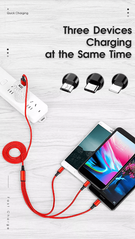 4 Port LED Car Charger + 3 in 1 Cable Combo