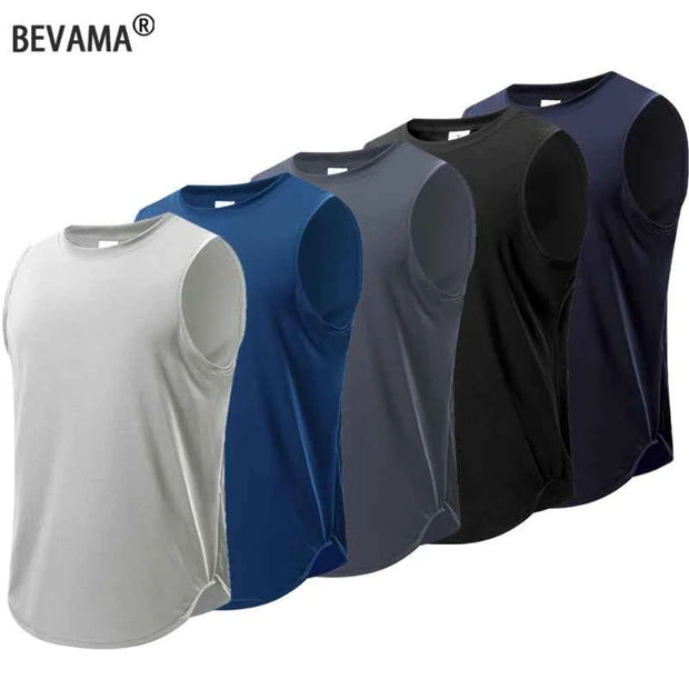 BEVAMA Men's Sleeveless Athletic Tank Top – Moisture-Wicking (White, Blue, Grey, Black, Navy)