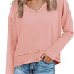 Women's V-Neck Long Sleeve Crop Top – Loose Fit Raw Hem Casual T-Shirt