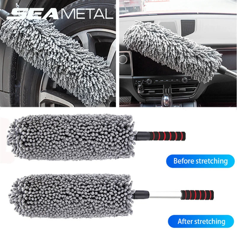 SEAMETAL Retractable Car Duster – Stainless Steel Long Handle Microfiber Dust Remover Brush for Car & Home Cleaning