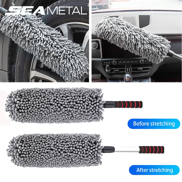 SEAMETAL Retractable Car Duster – Stainless Steel Long Handle Microfiber Dust Remover Brush for Car & Home Cleaning