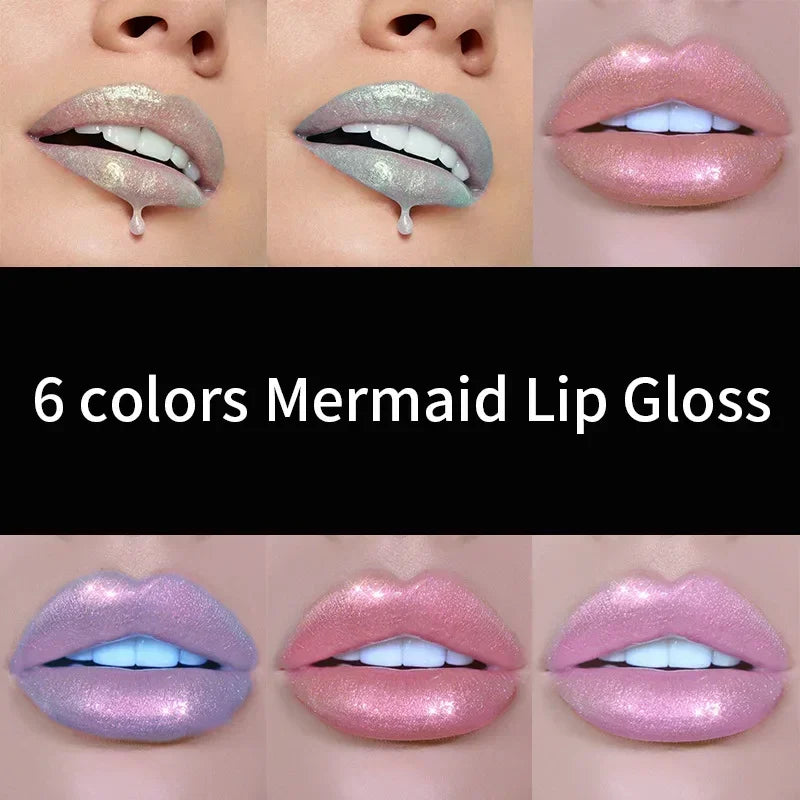 6 Colors Laser Holographic Lip Gloss – Mermaid Glitter Waterproof Metallic Liquid Lipstick