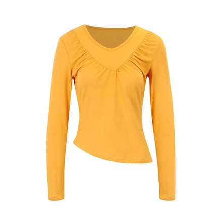 Women's V-Neck Long Sleeve T-Shirt – Slim Fit Solid Color Casual Top