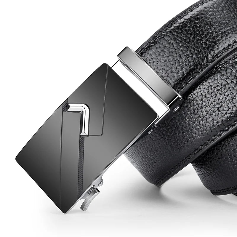 Premium Black Leather Belt with Stylish Metal Buckle
