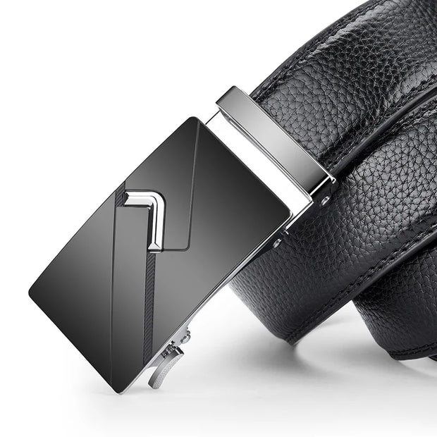 Premium Black Leather Belt with Stylish Metal Buckle