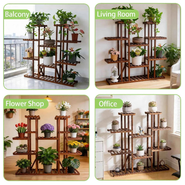 Wooden Plant Shelf Flower Pot Stand Indoor Outdoor Multi-Tier Plant Display Stand