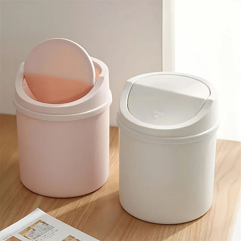 Mini Desktop Trash Can with Lid – Cylindrical Tabletop Waste Bin for Office & Coffee Bar