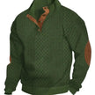 2026 Men’s Casual Jacquard Knit Pullover Sweater with Standing Collar and Elbow Patches