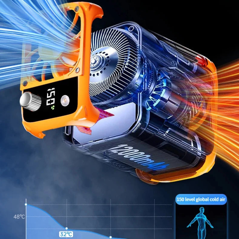 Rechargeable Waist Clip Cooling Fan with 150 Speeds, Digital Display, LED Light and Power Bank
